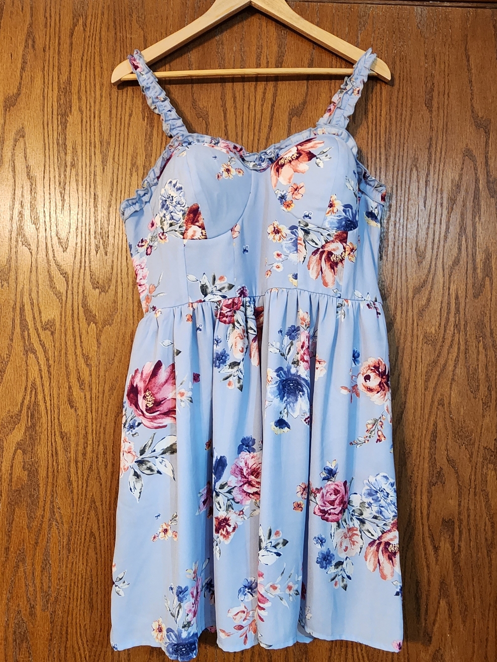 Blue Floral Ruffled Strap Dress